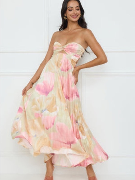 Hello Molly Dresses & Skirts - Hello Molly Strapless Floral Midi Dress in Pink and Cream